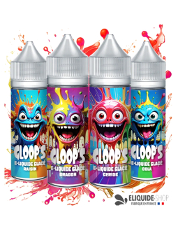 Pack 4 e-liquides Glacés 50ML GLOOP'S Cerise Dragon Cola Raisin – saveurs variées e-cigarette