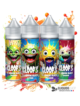 Pack 4 e-liquides Glacés 50ML GLOOP'S Ananas Litchi Mangue Cassis – assortiment fruité