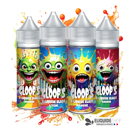 Pack 4 e-liquides Glacés 50ML GLOOP'S Ananas Litchi Mangue Cassis – assortiment fruité