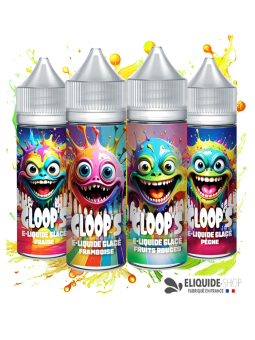 Pack 4 e-liquides Glacés 50ML GLOOP'S Fraise Framboise Fruits Rouges Pêche – fruités frais