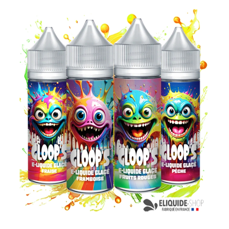 Pack 4 e-liquides Glacés 50ML GLOOP'S Fraise Framboise Fruits Rouges Pêche – fruités frais