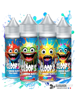 Pack 4 e-liquides Glacés 50ML GLOOP'S Pastèque Pomme Mangue Litchi – pack exotique vapoteuse
