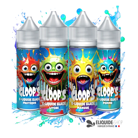Pack 4 e-liquides Glacés 50ML GLOOP'S Pastèque Pomme Mangue Litchi – pack exotique vapoteuse