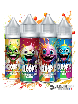 Pack 4 e-liquides Glacés 50ML GLOOP'S Cola Cassis Framboise Ananas – saveurs sucrées rafraîchissantes