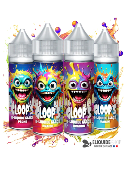 Pack 4 e-liquides Glacés 50ML GLOOP'S Dragon Fraise Raisin Pêche – mélange gourmand pas cher