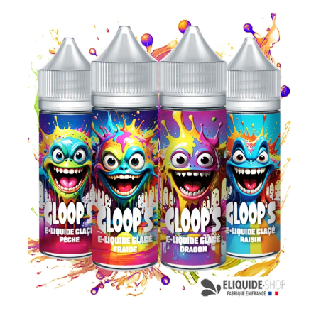 Pack 4 e-liquides Glacés 50ML GLOOP'S Dragon Fraise Raisin Pêche – mélange gourmand pas cher
