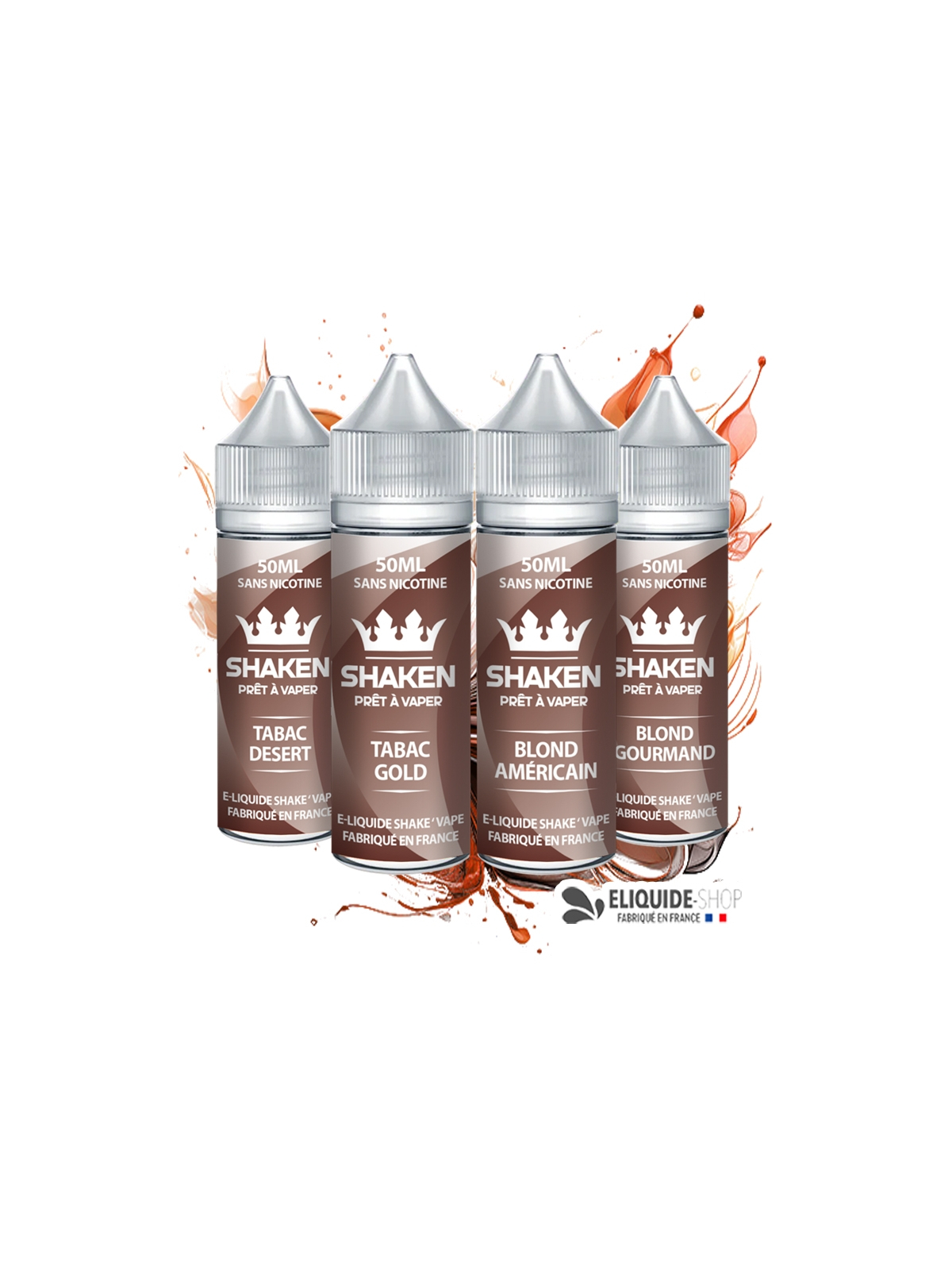 Pack 4 e-liquides PACK 4 E-liquideS 50ML -  AMÉRICAIN, GOLD, GOURMAND et DESERT – SHAKEN assortiment e-cigarette à petit prix