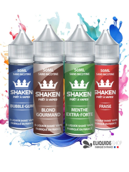 Pack 4 e-liquides PACK 4 E-liquideS 50ML -  BUBBLE GUM, BLOND GOURMAND, MENTHE EXTRA-FORTE et FRAISE – SHAKEN assortiment pour v