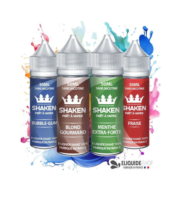 Pack 4 e-liquides PACK 4 E-liquideS 50ML -  BUBBLE GUM, BLOND GOURMAND, MENTHE EXTRA-FORTE et FRAISE – SHAKEN assortiment pour v
