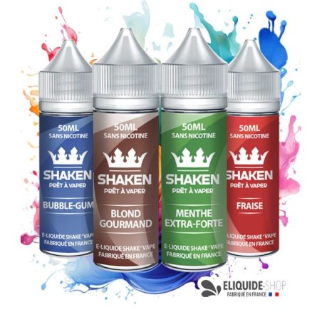 Pack 4 e-liquides PACK 4 E-liquideS 50ML -  BUBBLE GUM, BLOND GOURMAND, MENTHE EXTRA-FORTE et FRAISE – SHAKEN assortiment pour v