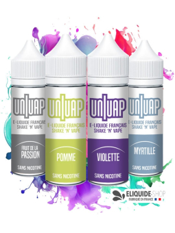 PACK 4 E-LIQUIDES  -  FRUIT DE LA PASSION, POMME, VIOLETTE et MYRTILLE - UNIVAP 50ML