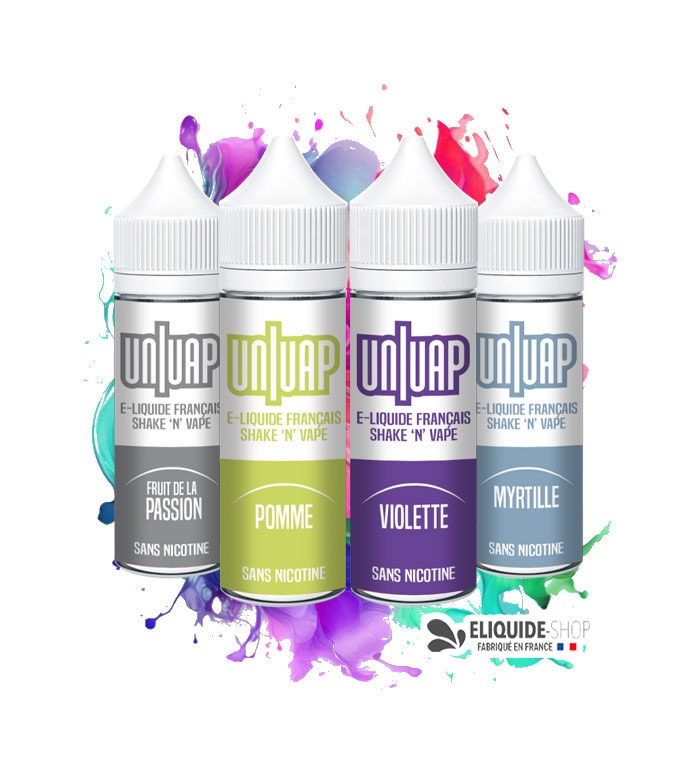 PACK 4 E-LIQUIDES  -  FRUIT DE LA PASSION, POMME, VIOLETTE et MYRTILLE - UNIVAP 50ML