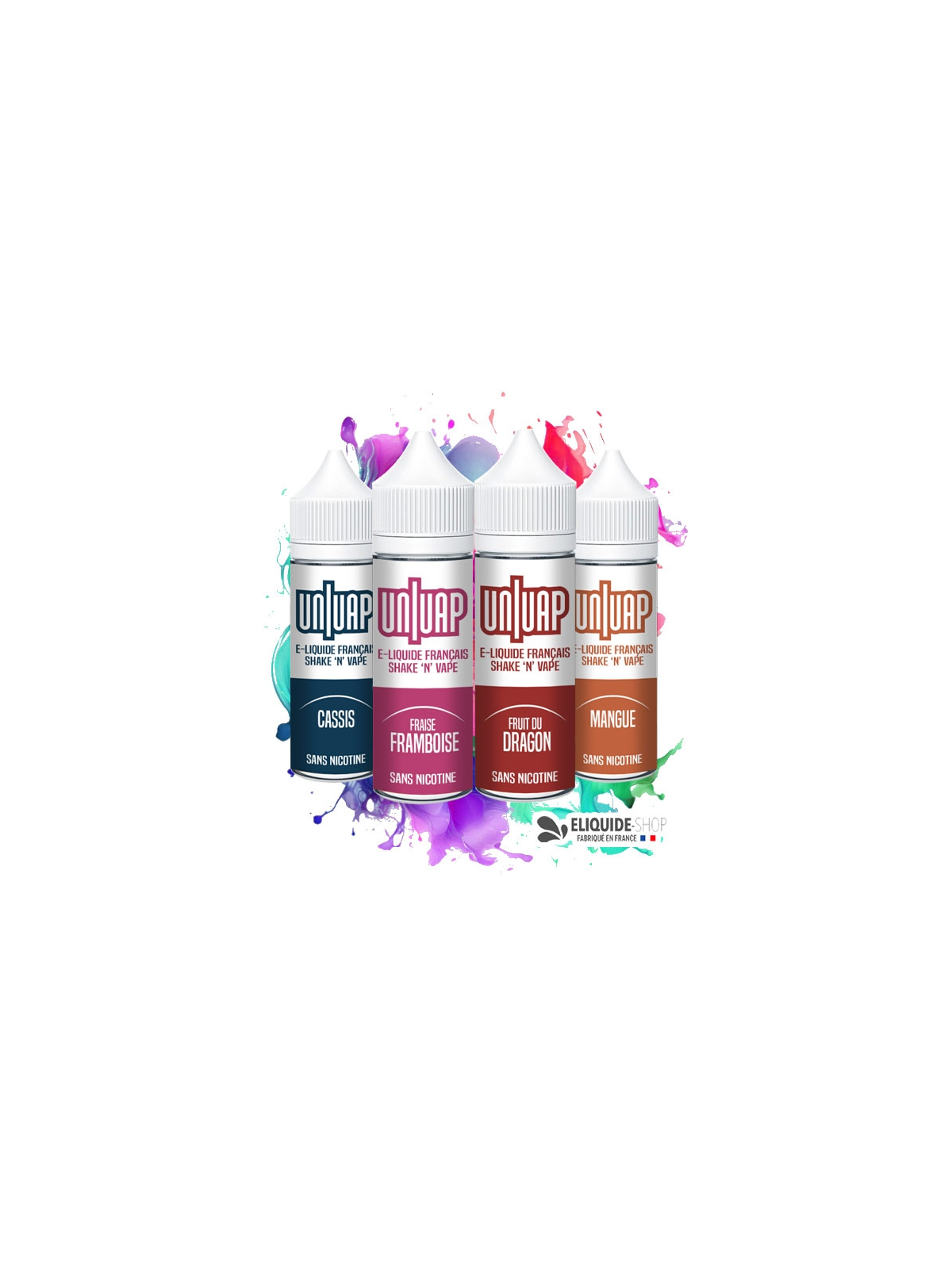 PACK 4 E-LIQUIDES  -  CASSIS, FRAMBOISE, FRUIT DU DRAGON et MANGUE - UNIVAP 50ML
